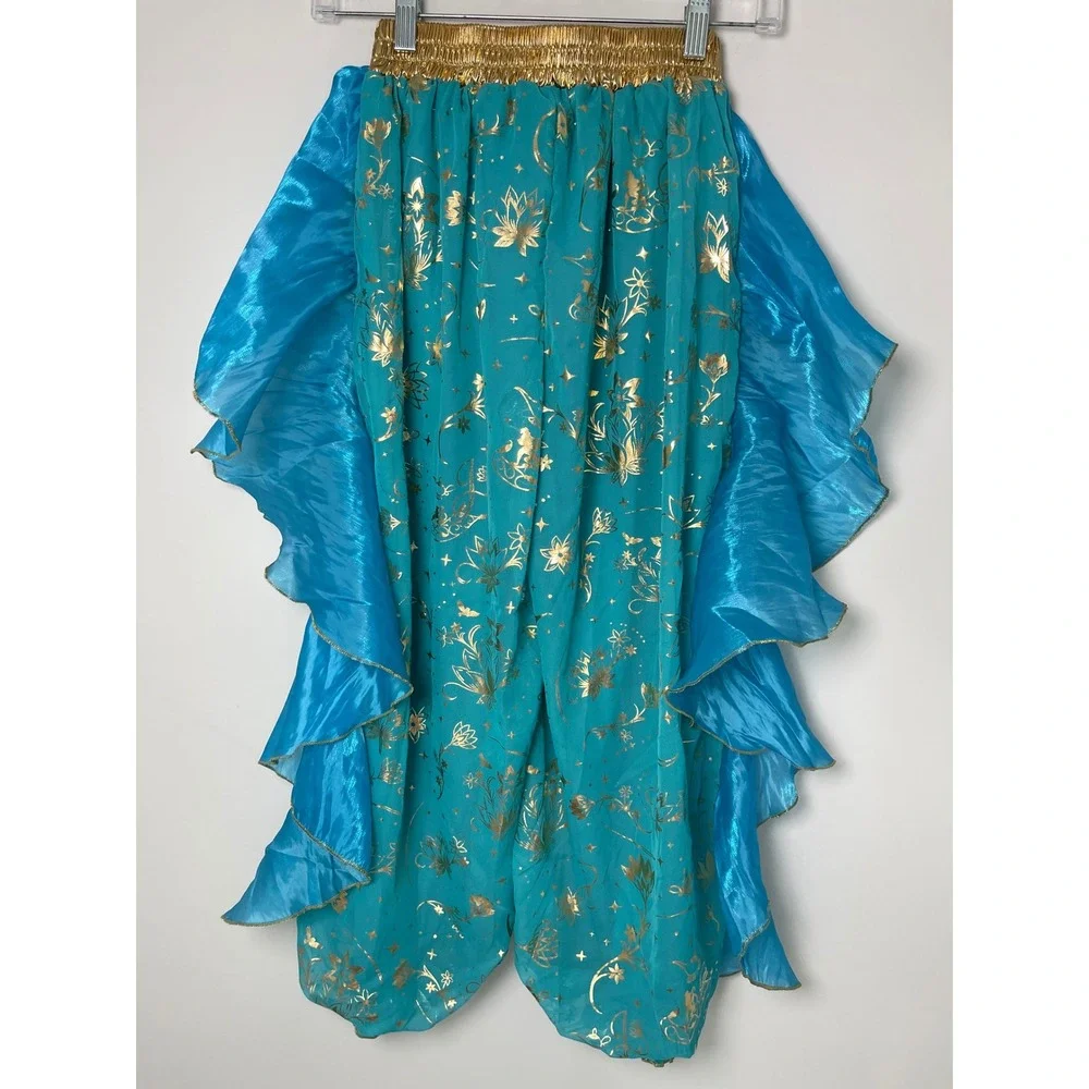 Disney Princess Jasmine Costume Kids M 9/10 Turquoise Gold Sequin 2 pc Set